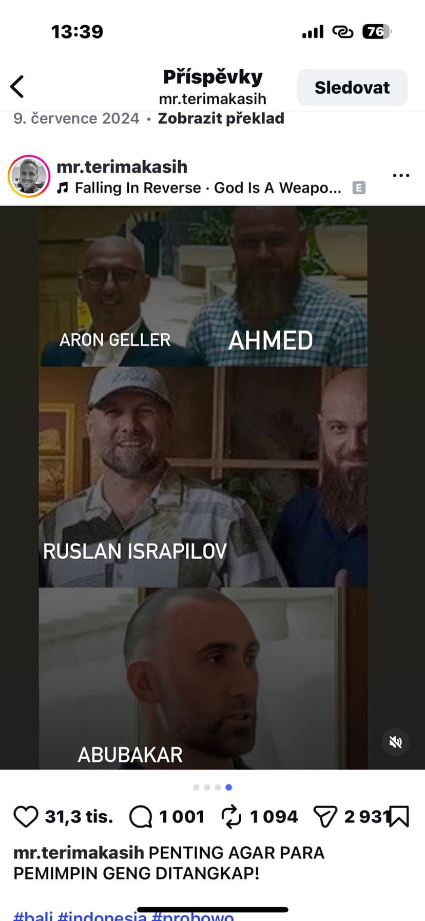 Zdroj: IG ruského aktivisty žijícího v Indonésii